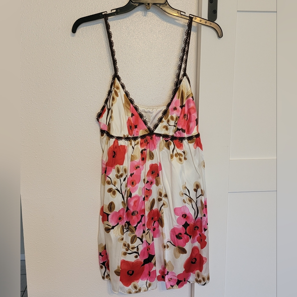 NWT Milly Pink and Brown Floral Satin Mini Dress Size 12